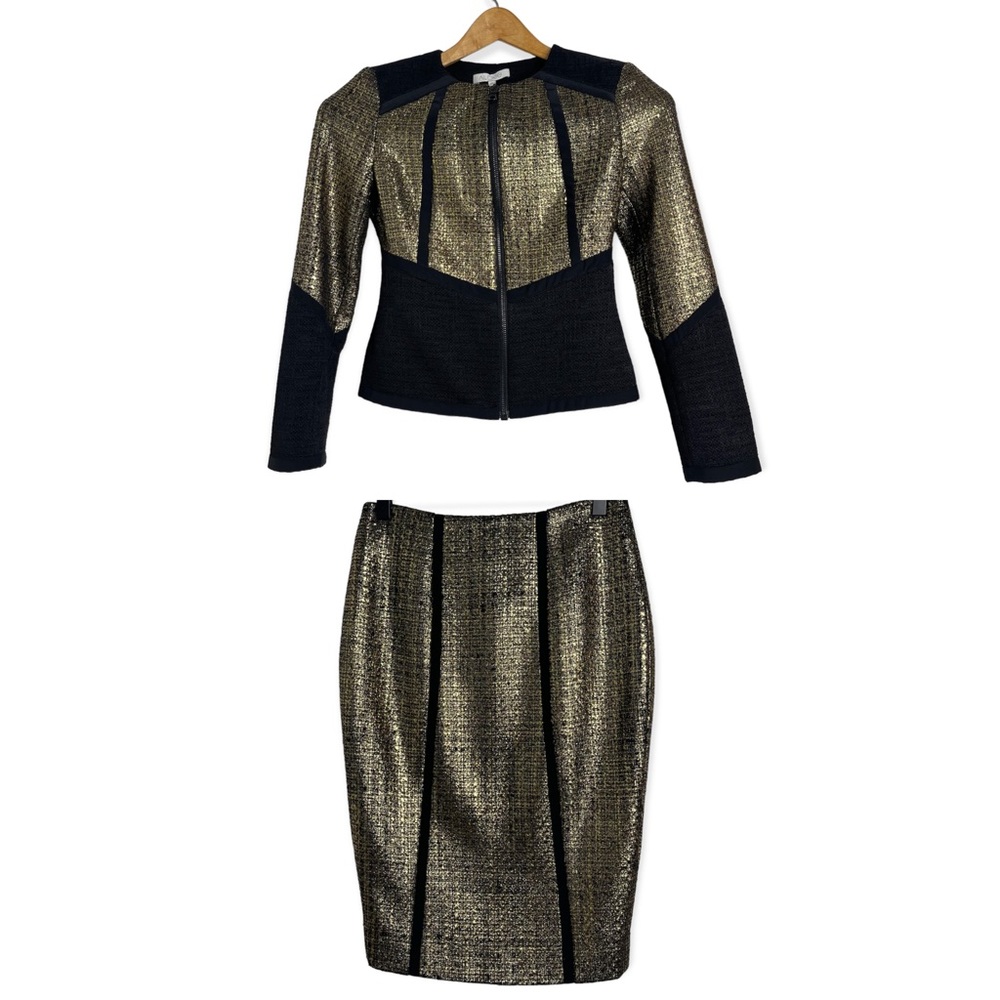ALEXIS Blazer+Skirt 2Pc Set Seville Metallic Tweed Wool Blend Size XS/S